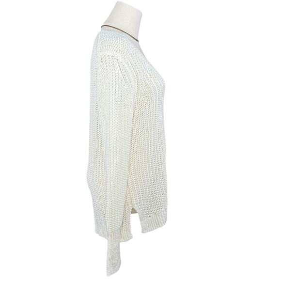 Banana Republic Italian Linen Open Knit Sweater Top | Cream Lightweight Boho | M - Picture 4 of 8